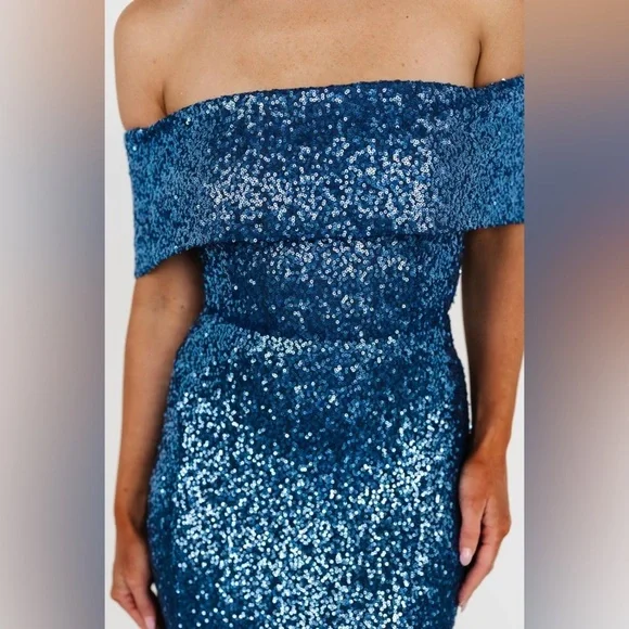 Yvonne Off Shoulder Sequin Gown | Blue - Baltic Born Never Worn size Medium - Picture 6 of 11